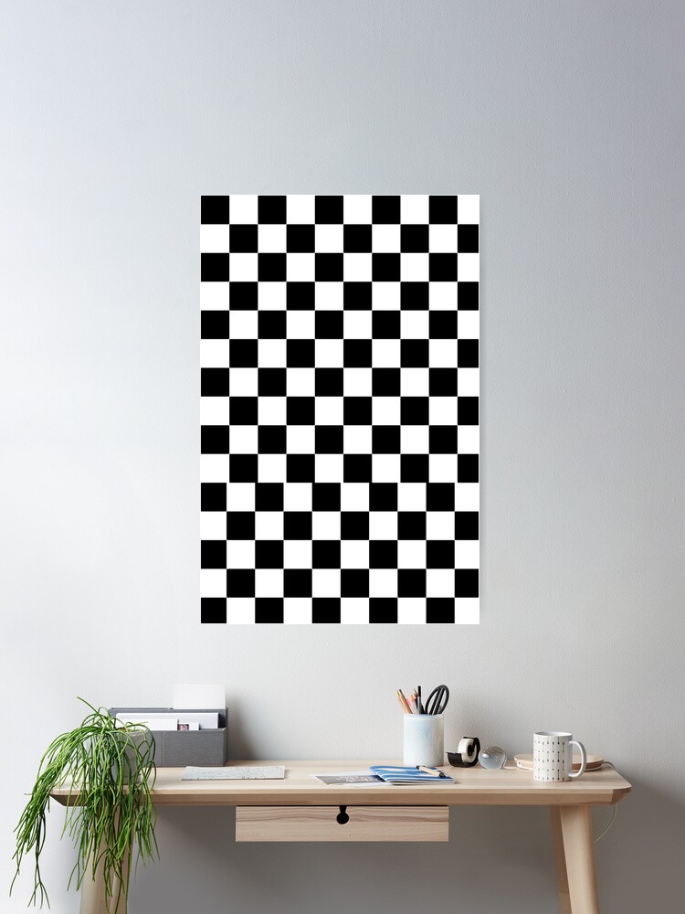 Checkers Game Wall Art with Frame, Monochrome Chess Board Design with Tile  Coordinates Mosaic Square Pattern, Printed Fabric Poster for Bathroom  Living Room, 23 x 35, Black White, by Ambesonne 