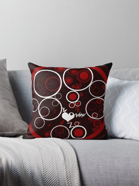 Item preview, RED AND BLACK CIRCLES WITH LIGHTNING WHITE LOVE HEART ART DESIGN  designed and sold by ozcushionstoo.