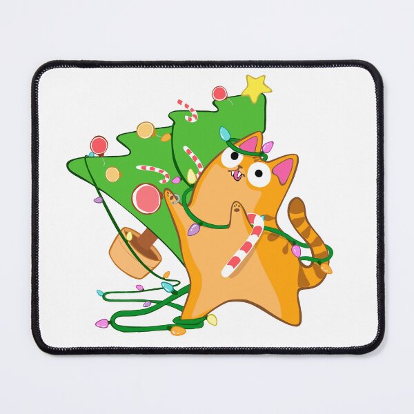 Item preview, Christmas Zoomies Cat Orange Tabby Knocking Over Xmas Tree with Candy Cane designed and sold by xenotransplant.