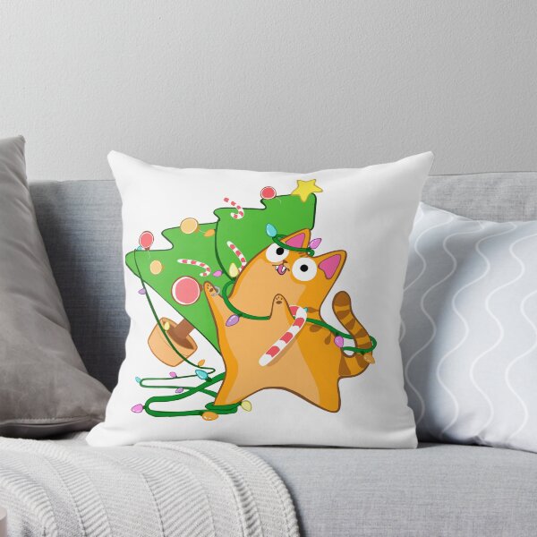 Item preview, Christmas Zoomies Cat Orange Tabby Knocking Over Xmas Tree with Candy Cane designed and sold by xenotransplant.