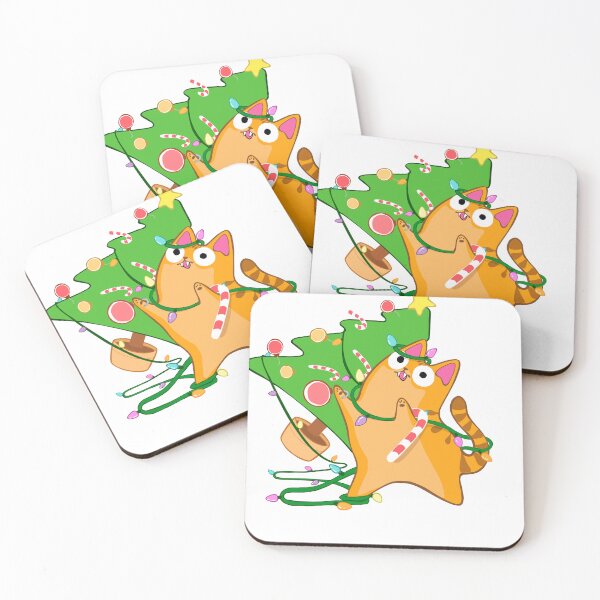 Item preview, Christmas Zoomies Cat Orange Tabby Knocking Over Xmas Tree with Candy Cane designed and sold by xenotransplant.