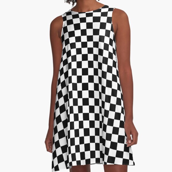 black white checkered A-Line Dress