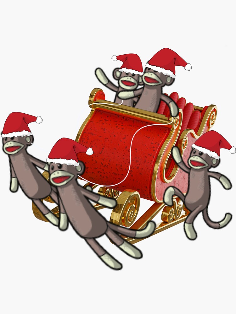 "Sock Monkeys Take Over Christmas" Sticker for Sale by andyzdesigns