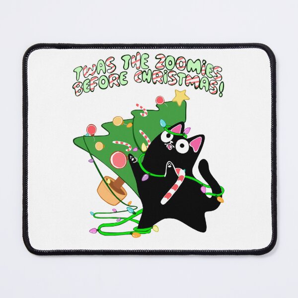 Item preview, Twas the Zoomies Before Christmas Black Cat derpy kitten knocking over xmas tree lights designed and sold by xenotransplant.