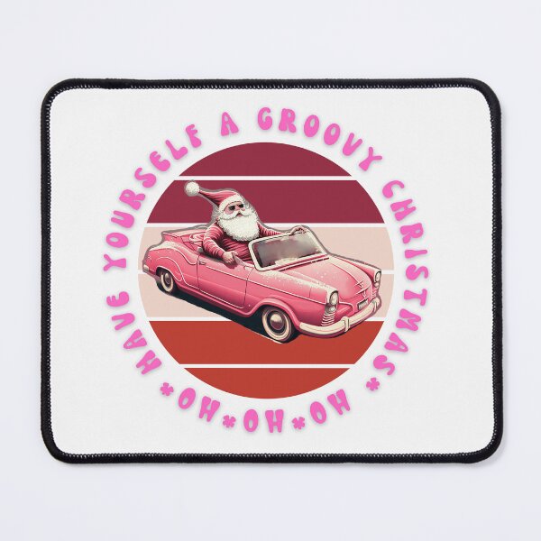 Item preview, HAVE A GROOVY CHRISTMAS RETRO VINTAGE SANTA CLAUS IN PINK CONVERTIBLE Mid journey Ai Art designed and sold by davidjulie.
