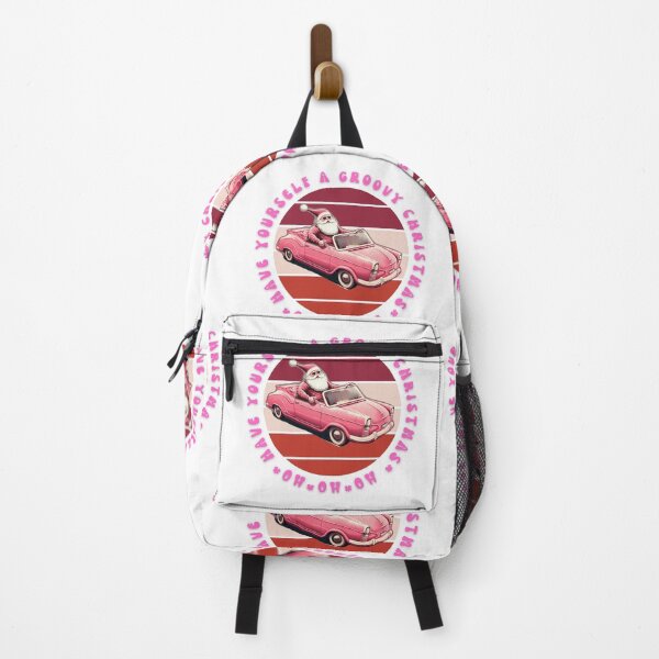 Item preview, HAVE A GROOVY CHRISTMAS  RETRO VINTAGE SANTA CLAUS IN PINK CONVERTIBLE Mid journey Ai Art designed and sold by davidjulie.