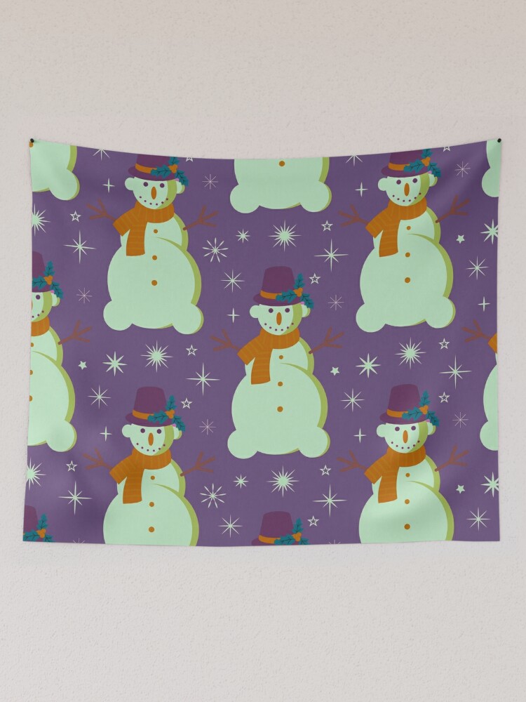 Disover Retro Vintage Christmas Cute Snowman Pattern Tapestry