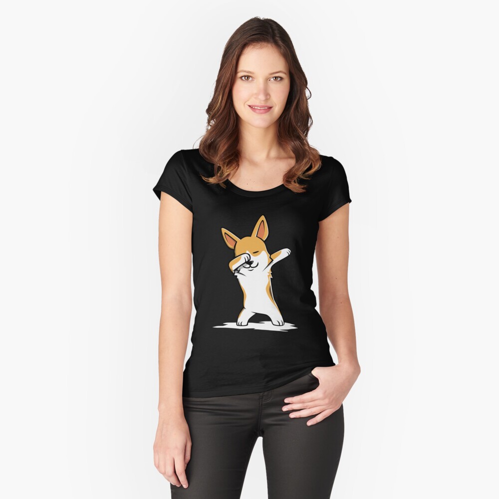Dabbing Corgi Funny Fitted Scoop T-Shirt