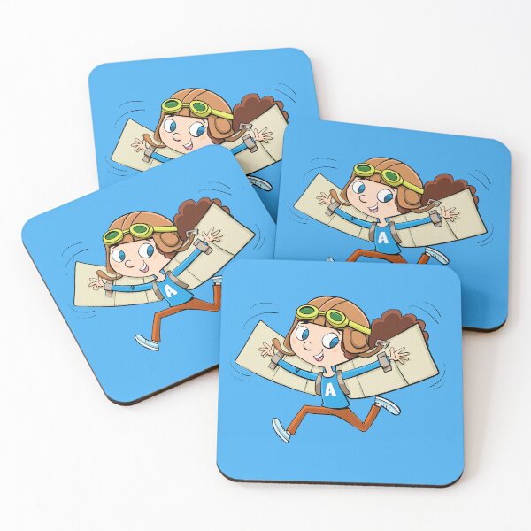 Item preview, girl runs enthusiastically with an aviator cap trying to fly with cardboard wings designed and sold by duxpavlic.