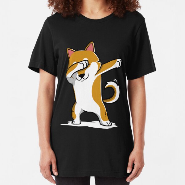 Dabbing Shiba Inu Funny Slim Fit T-Shirt