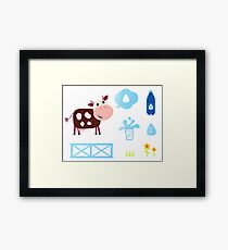 Cow design elements blue on white Framed Print