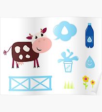 Cow design elements blue on white Poster