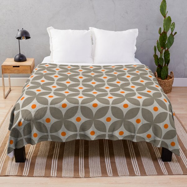 Geometric Pattern: Stylised Flower: Grey Throw Blanket