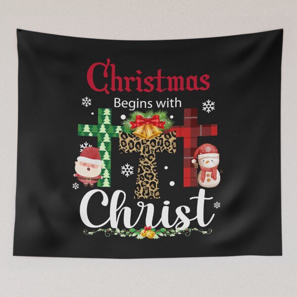 Item preview, Christmas Begins With Christ Plaid Cross Santa | Merry Christmas Jesus Christ greetings | Gifts for Christmas lovers designed and sold by ThanksVibe.