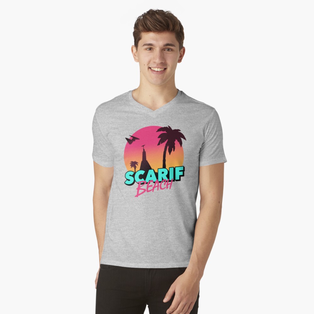 Vista previa del artículo con la obra «Camiseta de cuello en V», diseñado y vendido por GlewPrint.