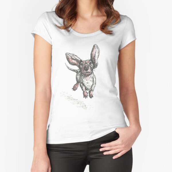 Dachshund running, pen and ink illustration. Sausage dog, doxie, weiner. Fitted Scoop T-Shirt