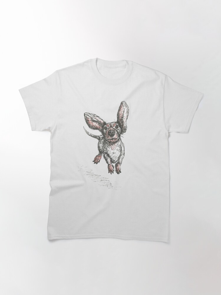 Thumbnail 3 of 7, Classic T-Shirt, Dachshund running, pen and ink illustration. Sausage dog, doxie, weiner. designed and sold by CandyMedusa.