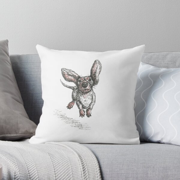 Dachshund running, pen and ink illustration. Sausage dog, doxie, weiner. Throw Pillow