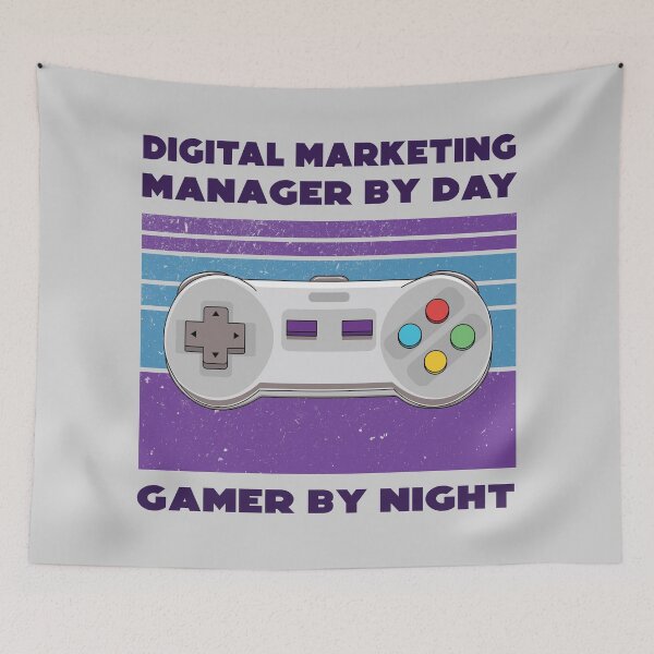 Item preview, Digital marketing manager by day gamer by night, dark text, funny games lovers, job, humor, joke, meme, gamer worker designed and sold by SGS-.