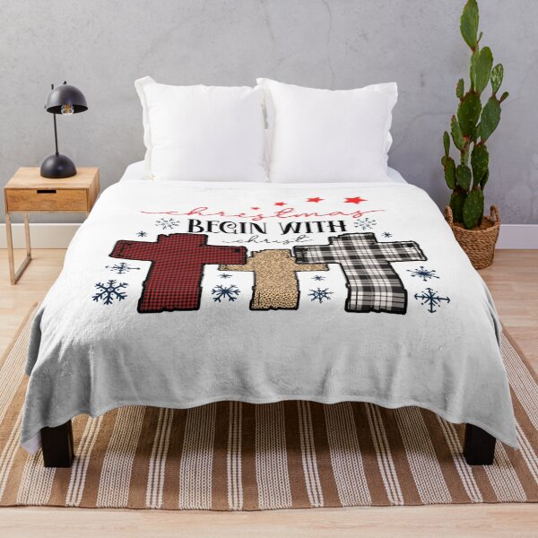 Item preview, Christmas Begins With Christ Plaid Cross Santa | Merry Christmas Jesus Christ greetings | Gifts for Christmas lovers designed and sold by ThanksVibe.