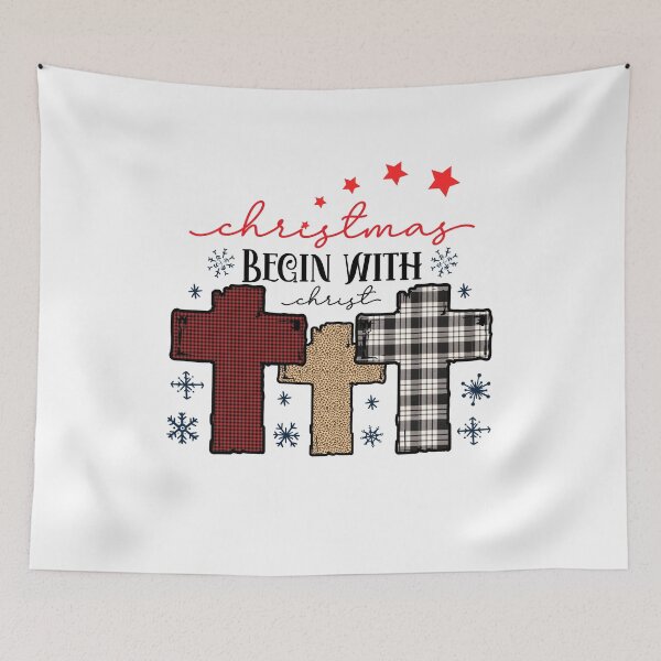 Item preview, Christmas Begins With Christ Plaid Cross Santa | Merry Christmas Jesus Christ greetings | Gifts for Christmas lovers designed and sold by ThanksVibe.