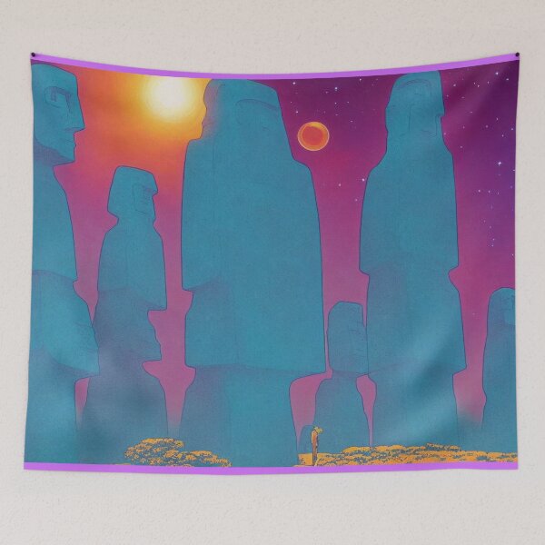 Item preview, Moai Resting Under the Moons of Planet Easter designed and sold by Parco-Mizzo.