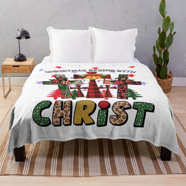 Item preview, Christmas Begins With Christ Plaid Cross Santa | Merry Christmas Jesus Christ greetings | Gifts for Christmas lovers designed and sold by ThanksVibe.