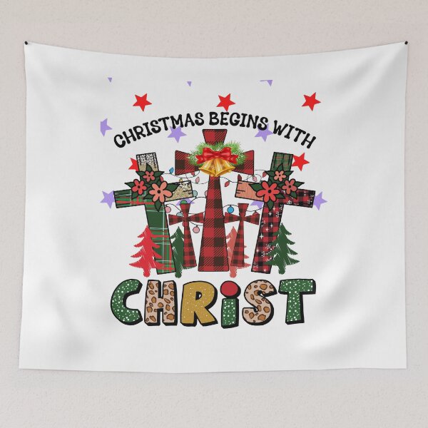 Item preview, Christmas Begins With Christ Plaid Cross Santa | Merry Christmas Jesus Christ greetings | Gifts for Christmas lovers designed and sold by ThanksVibe.