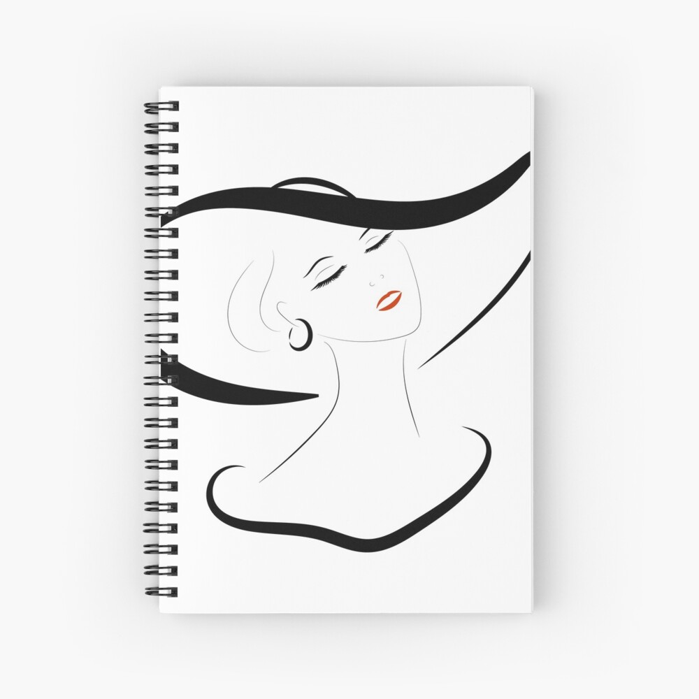 Cuaderno De Espiral Cara Dama Con Labios Rojos En El Sombrero De