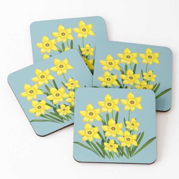 Item preview, Yellow Daffodil Flowers with Light Blue Background Pattern- Floral designed and sold by Karen Ekdahl.