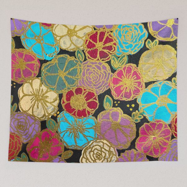 Item preview, Hand painted colourful flowers with golden outlining designed and sold by Artheticsbyamna.