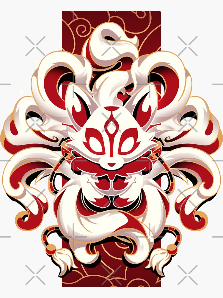 fox-spirit-japanese-nine-tailed-fox-sticker-for-sale-by-snouleaf