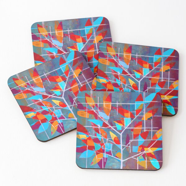 Item preview, Web of Leaves. - Abstract Art - Red, Blue, Yellow and Turquoise designed and sold by Inomaly Art.