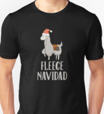 Fleece Navidad Alpaca With Santa Hat Christmas Pun Unisex T-Shirt