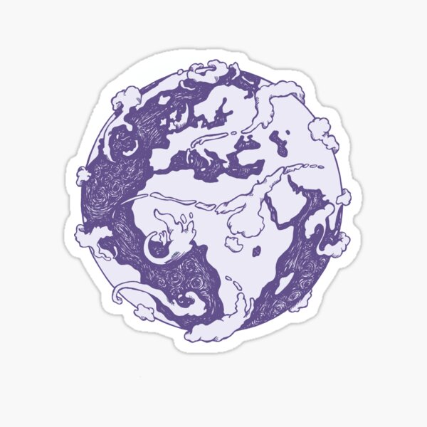 Earth with Clouds - Ink Drawing - Lilac - Violett - No Background Sticker