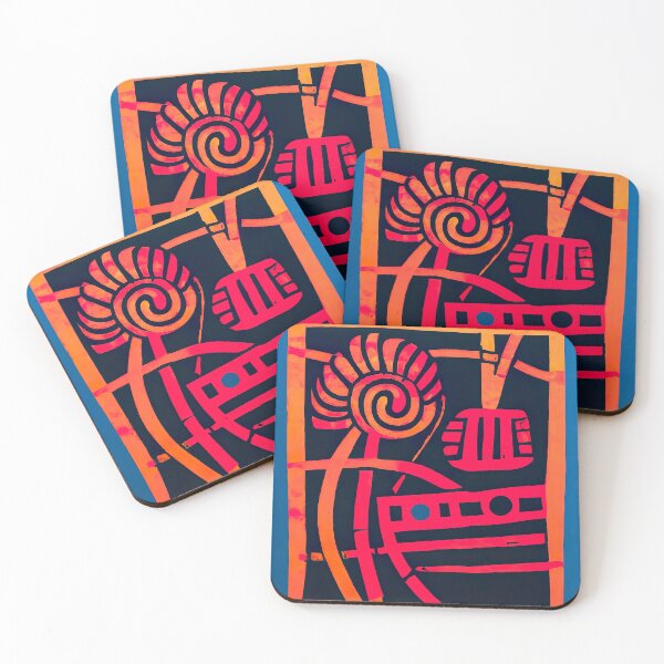 Item preview, Abstract Linoleum Cut - Expressionist - Black, Red, Orange and Blue designed and sold by Inomaly Art.