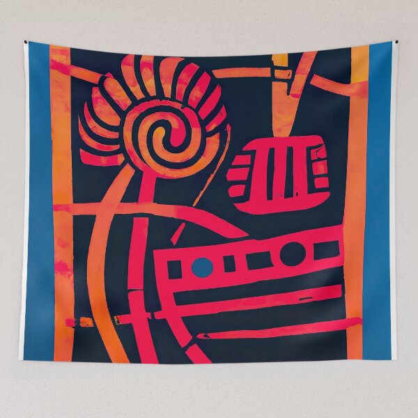 Item preview, Abstract Linoleum Cut - Expressionist - Black, Red, Orange and Blue designed and sold by Inomaly Art.