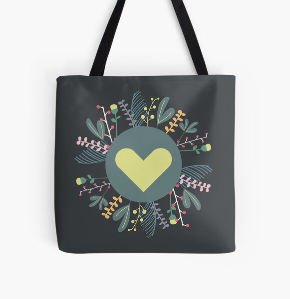 Floral Exploding Heart All Over Print Tote Bag