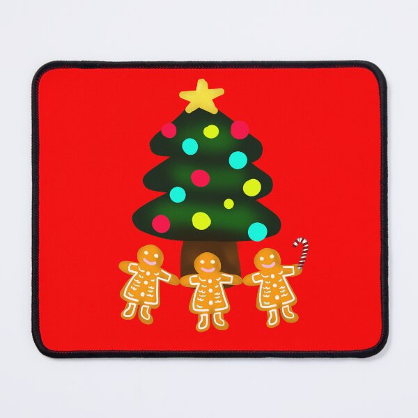 Item preview, Three Gingerbread Men Under Merry Christmas Tree with Candy Cane with Red Background designed and sold by Karen Ekdahl.