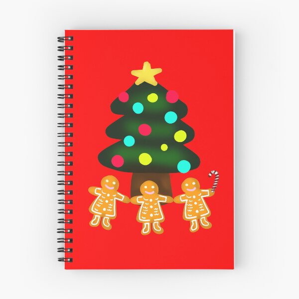 Item preview, Three Gingerbread Men Under Merry Christmas Tree with Candy Cane with Red Background designed and sold by Karen Ekdahl.