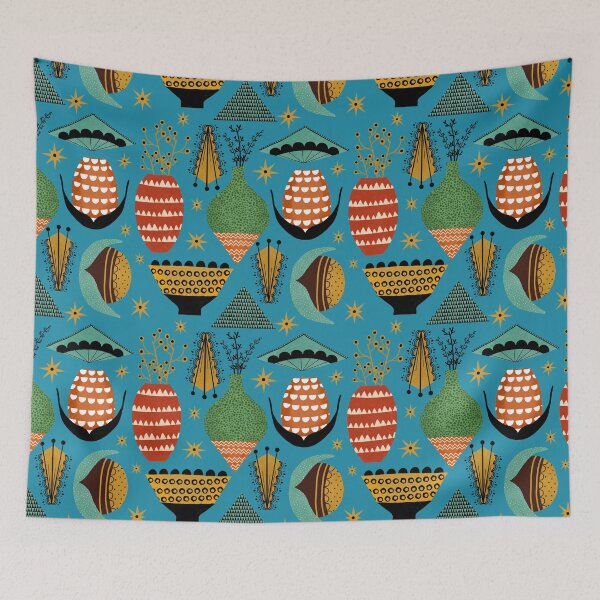 Item preview, Out of this world floral Blue - mid century designed and sold by susycosta.