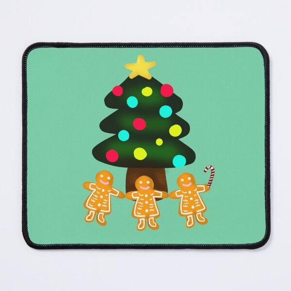 Item preview, Three Gingerbread Men Under Merry Christmas Tree with Candy Cane with Green Background designed and sold by Karen Ekdahl.