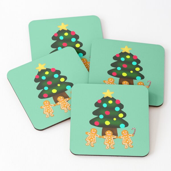 Item preview, Three Gingerbread Men Under Merry Christmas Tree with Candy Cane with Green Background designed and sold by Karen Ekdahl.