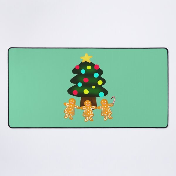 Item preview, Three Gingerbread Men Under Merry Christmas Tree with Candy Cane with Green Background designed and sold by Karen Ekdahl.