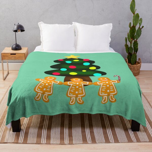 Item preview, Three Gingerbread Men Under Merry Christmas Tree with Candy Cane with Green Background designed and sold by Karen Ekdahl.