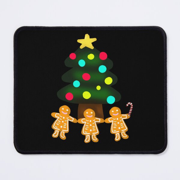 Item preview, Three Gingerbread Men Under Merry Christmas Tree with Candy Cane with Black Background designed and sold by Karen Ekdahl.