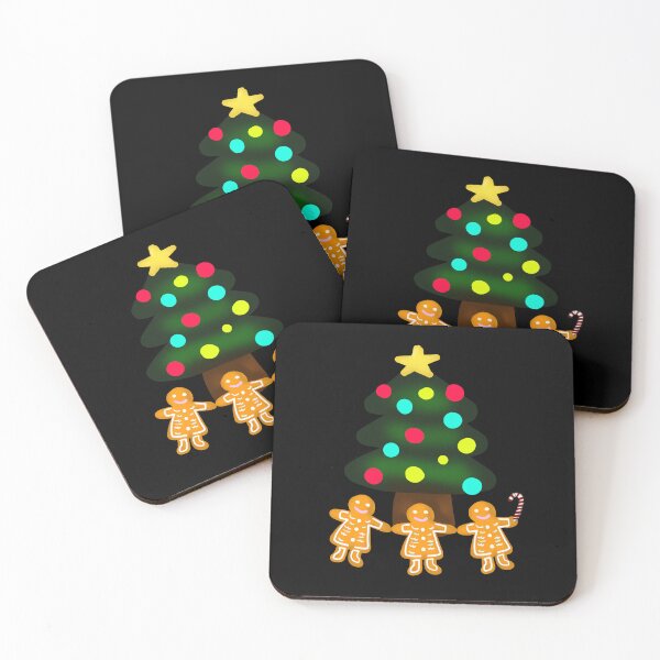 Item preview, Three Gingerbread Men Under Merry Christmas Tree with Candy Cane with Black Background designed and sold by Karen Ekdahl.
