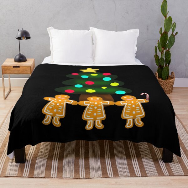Item preview, Three Gingerbread Men Under Merry Christmas Tree with Candy Cane with Black Background designed and sold by Karen Ekdahl.