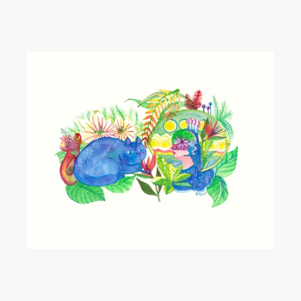 Galaxy Cat and Alien Girl in the Forest Art Print