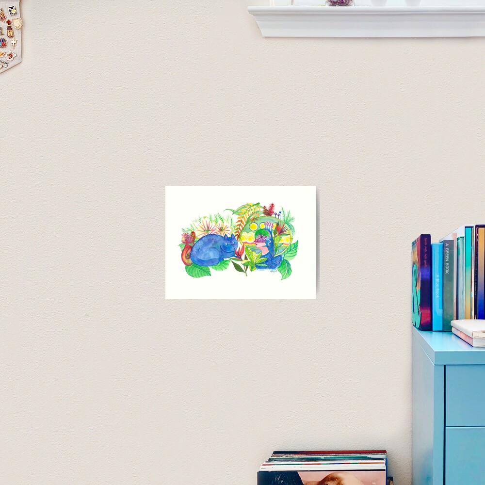 Galaxy Cat and Alien Girl in the Forest Art Print